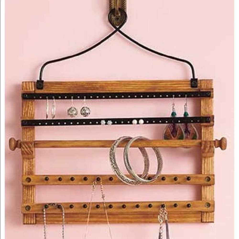 Wood Boho Jewelry Hooks Storage Hanging Organizer